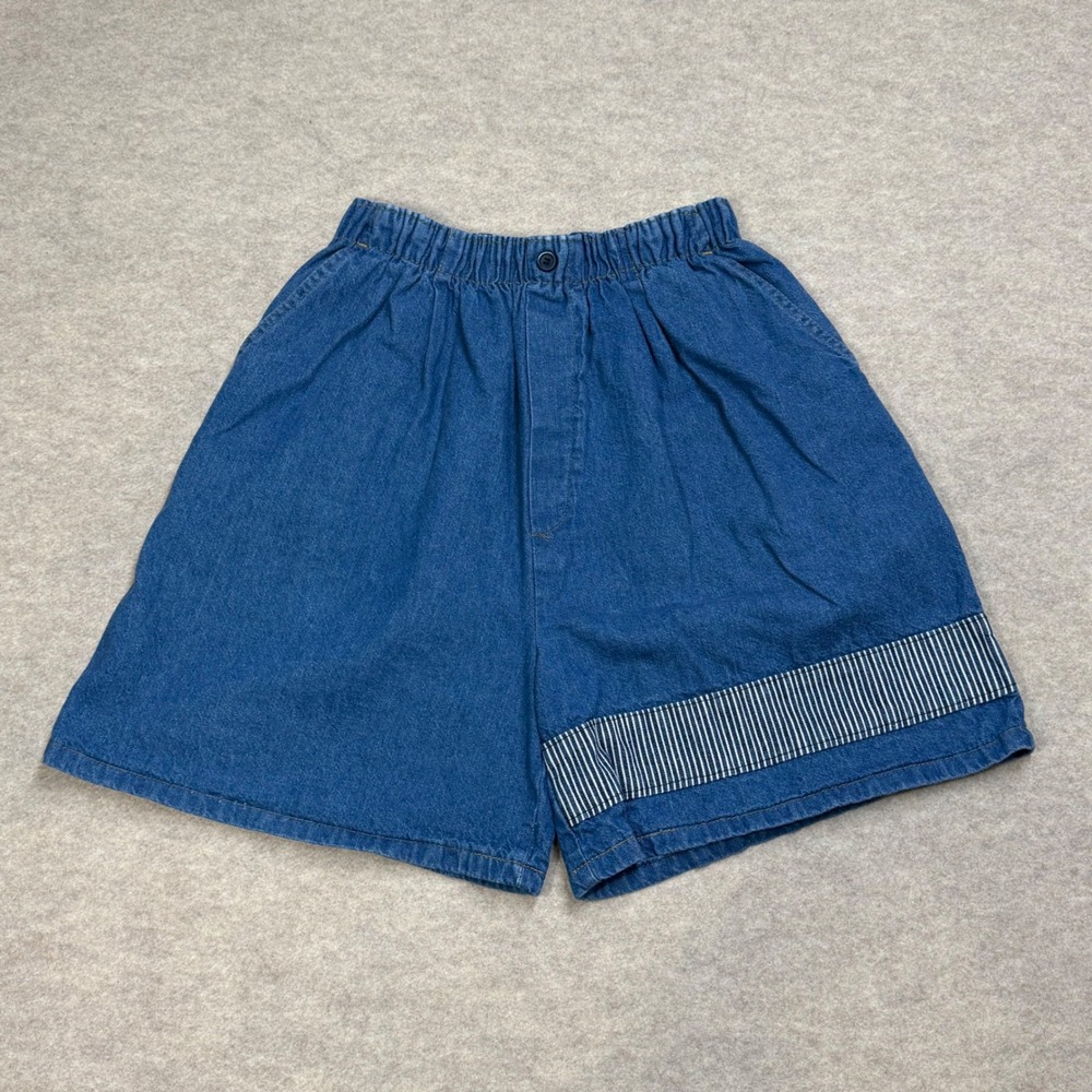 Vintage Congo Trader Denim Shorts Blue High Waist Striped Panel Medium 10/12